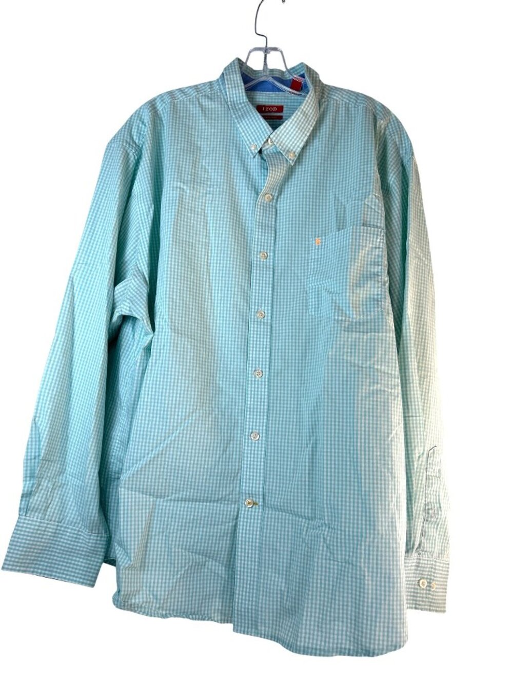 IZOD Mens Shirt Button Down Long Sleeves Chest Pocket Green/White Checked Size X